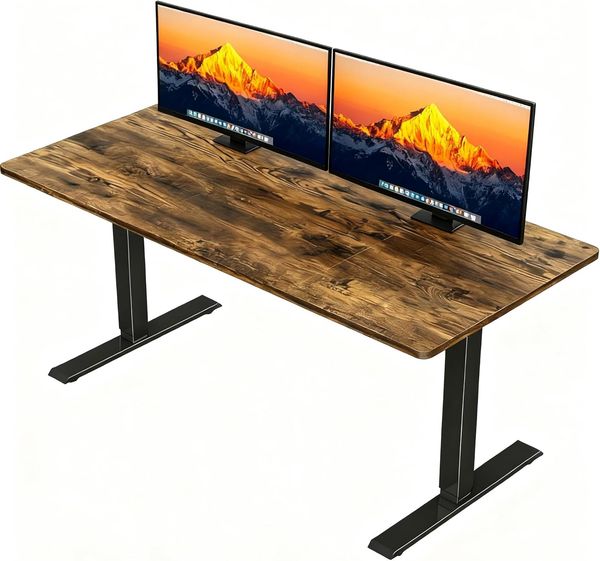 JUMMICO Höhenverstellbarer Schreibtisch, 130x60 cm, Elektrisch Schreibtisch Höhenverstellbar, Ergonomischer Steh-Computertisch, Braun