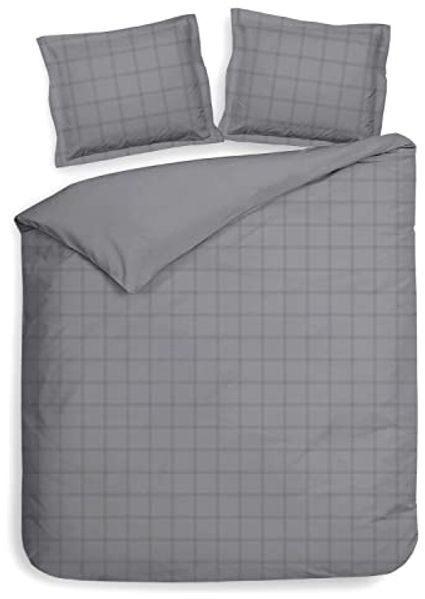 Heckett and Lane Bettwäsche Diamante 1 Bettwäsche 240x220 cm mit 2 Kopfkissen 60x70 cm 100% Baumwolle Mako-Satin Glacier Grey
