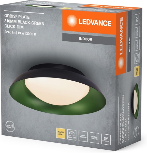 LEDVANCE Orbis Platte 310 mm 19 W 830 Click DIM Schwarz und Grün Bild 4