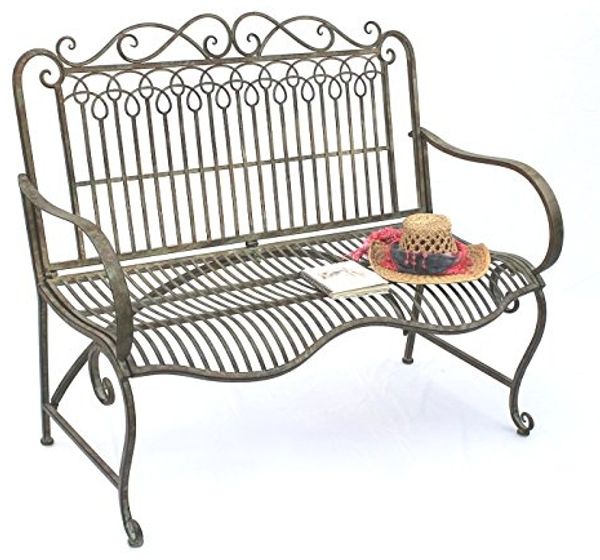 DanDiBo Gartenbank Metall Wetterfest Patina Grün 110 cm 2 Sitzer Sitzbank JC150014 Parkbank Eisen Garten