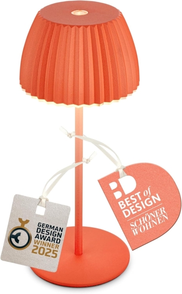 BRILONER - Riffle Mini LED Tischlampe kabellos IP44 mit Lichtkante, 8,5x20 cm, Touchdimmer, Akku tauschbar, Nachttischlampe, LED Lampe, Akku Lampe, German Design Award Winner 2025, Orange