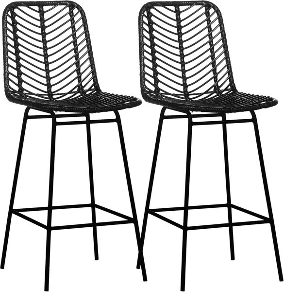 HOMCOM Barhocker 2er-Set, mit Fußstütze, Stahlbeinen (Barstühle, 2 St, Tresenhocker), für Wohnzimmer, Esszimmer, Schwarz, 42,5 x 52 x 102 cm