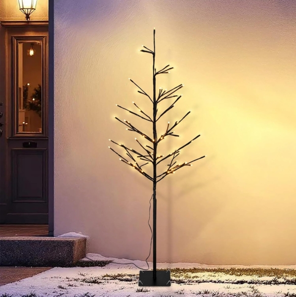 Spetebo LED Baum Deko für Außen und Innen 120 cm Höhe, Netzteil, LED fest integriert, gold, Weihnachts Dekobaum mit 80 LED beleuchtet Bild 1
