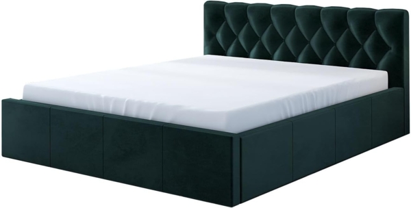 Polsterbett VOG 120x200 mit Matratze, Bettkasten und Lattenrost. Farbe: Dunkelgrun 10
