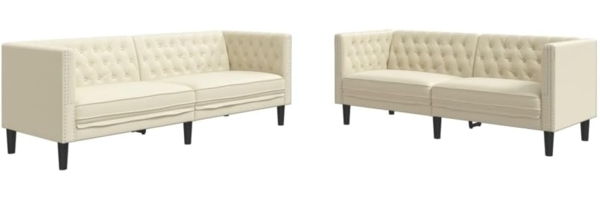 vidaXL Sofa 2-tlg. Chesterfield-Sofa-Set Creme Kunstleder