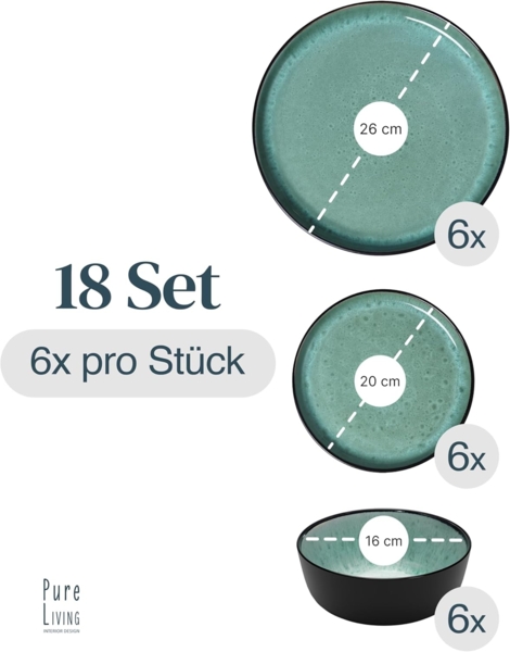 Steingut Geschirrset 6 Pers. Ibiza 18-tlg Hochwertiges Mediterranes TEST SEHR GUT Steingut Geschirr Set - Schüssel- und Teller Set - Tafelservice 6 Personen Geschirrsets Pure Living in Salbeigrün Bild 3