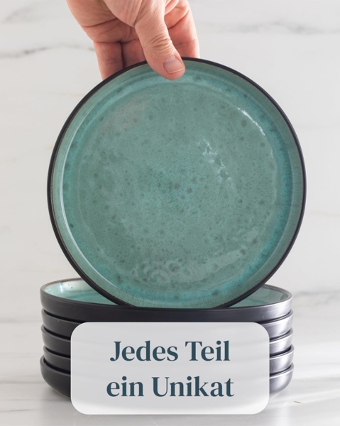 Steingut Geschirrset 6 Pers. Ibiza 18-tlg Hochwertiges Mediterranes TEST SEHR GUT Steingut Geschirr Set - Schüssel- und Teller Set - Tafelservice 6 Personen Geschirrsets Pure Living in Salbeigrün Bild 7