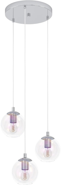 EGLO Cluster Hängelampe Ariscani 2, 3-flammige Pendelleuchte irisierend, Esstisch Hängeleuchte bunt schimmernd, Esszimmerlampe hängend aus Metall in Chrom und Glas, E27, Ø 42,5 cm Bild 1