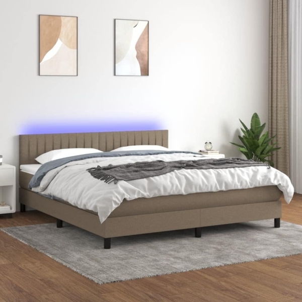 vidaXL Boxspringbett mit Matratze & LED Taupe 180x200 cm Stoff 3133337
