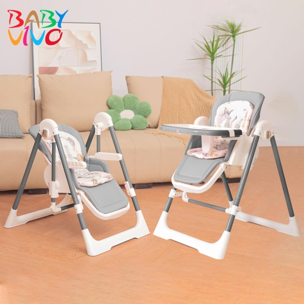 Baby Vivo Hochstuhl Kinderhochstuhl 3in1 / Babywippe für Kinder - Lulu in Grau Bild 2