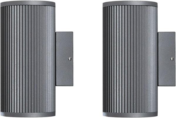 2er SET Außenwandlampen Up & Downlight Aluminium Grau, H 20,5cm