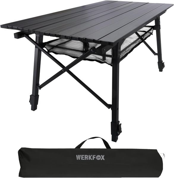 Goods+Gadgets Campingtisch Aluminium Campingtisch – Leicht, faltbar & wetterfest mit Tragetasche (Klappbarer Multifunktionstisch, mit aufrollbarer Tischplatte), & Tragetasche