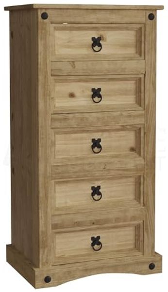 Vida Designs Corona Kommode, 5 Schubladen, schmal, massives Kiefernholz