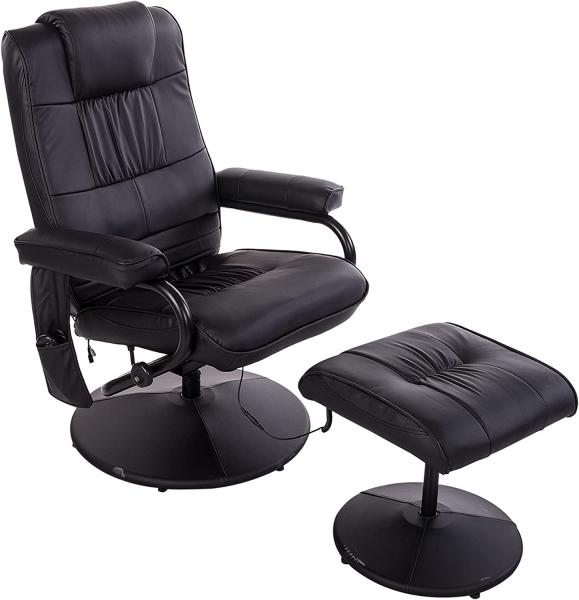 HOMCOM Massagesessel Relaxsessel Fernsehsessel TV Sessel mit Massagefunktion inkl. Hocker Kunstleder Schwarz 77 x 84 x 95 cm