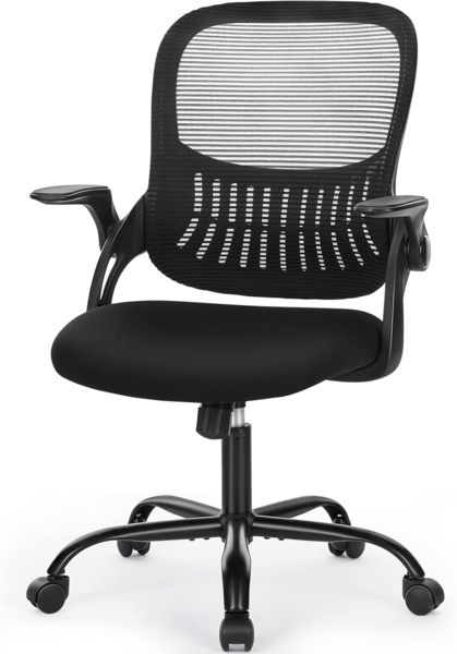 Sweetcrispy Bürostuhl mit Verstellbaren Armlehnen, Ergonomischer Schreibtischstuhl mit Lendenwirbelstütze, Höhenverstellbar, 360° Drehstuhl Gepolstertem Sitzkissen für das Büro Arbeitszimmer