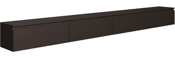 Selsey TV Lowboard Hängend 300 cm Schwarz 4 Fächer mit Klappfronten Elegantes Design für Moderne Wohnzimmer Spanplatte 16 mm Stauraum für Elektronik Ideal für Saugroboter