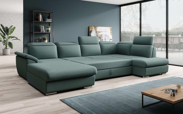 Designer Sofa Emiliano mit Schlaf- und Klappfunktion Stoff Grün Links Bild 4