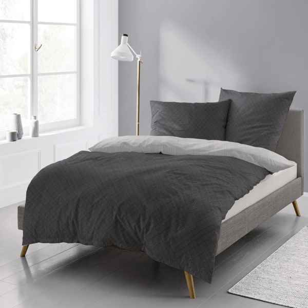 Irisette Edelflanell Bettwäsche Alpaka 135x200 Wende grau anthrazit 8414-11