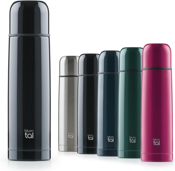 Blumtal Thermosflasche Eifel 1L aus Edelstahl - auslaufsichere Thermoskanne mit Trinkbecher für unterwegs, Isolation von warmen Getränken, Schwarz