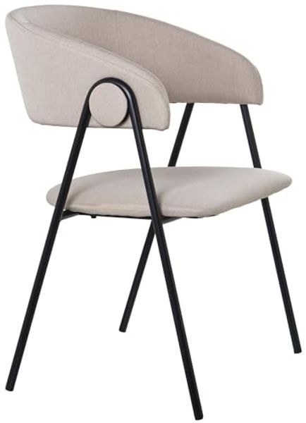 DRW Set mit 2 Stühlen aus Polyester und Metall in Schwarz und Beige, 57 x 55 x 82 cm