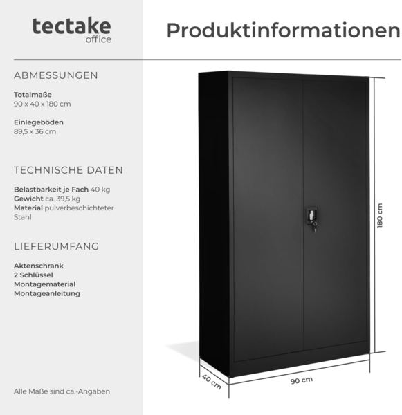TecTake 800598 - Aktenschrank, Individuell höhenverstellbare Einlageböden, Leichte Montage - Diverse Modelle (Typ 2 | Nr. 402938) Bild 3