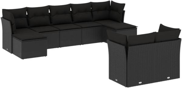 vidaXL 9-tlg. Garten-Sofagarnitur mit Kissen Schwarz Poly Rattan