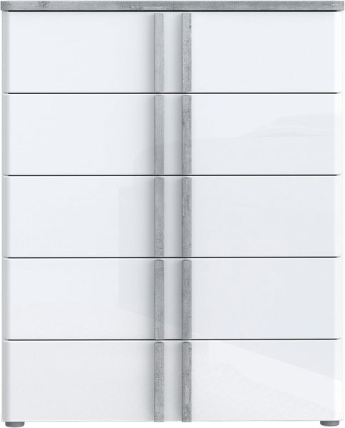 Forte BUGANVILLA Kommode 80, Kommode mit 5 Schubladen, Weißes, modernes Sideboard, Holzwerkstoff, Weiß / Betonoptik Holzdekor, 80,7 cm breit x 100 cm hoch x 42 cm tief Bild 3