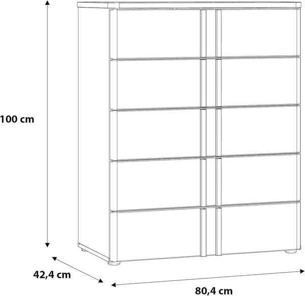 Forte BUGANVILLA Kommode 80, Kommode mit 5 Schubladen, Weißes, modernes Sideboard, Holzwerkstoff, Weiß / Betonoptik Holzdekor, 80,7 cm breit x 100 cm hoch x 42 cm tief Bild 2