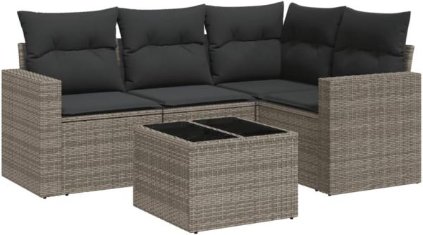 vidaXL 5-tlg. Garten-Sofagarnitur mit Kissen Grau Poly Rattan 3251257