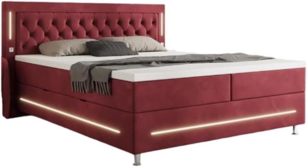 Boxspringbett Vito mit RGB, USB und Stauraum 140x200 Rot H3