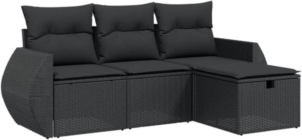 vidaXL 4-tlg. Garten-Sofagarnitur mit Kissen Schwarz Poly Rattan 3264061