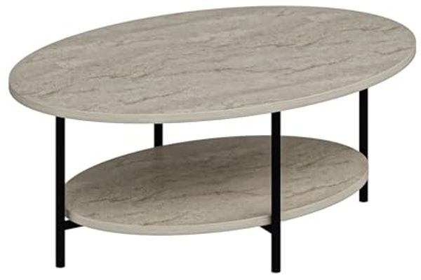 Hanah Home Elegant Coffee Table, Travertine Color, 90 x 36 x 60 cm | 100% Melamine Coated Particle Board, 18 mm Thick | Stylish Marble Design for Modern Living Spaces