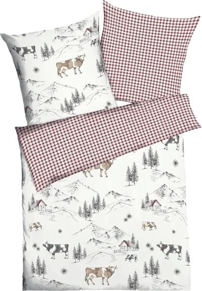 kaeppel Biber Bettwäsche 155x220 Allgäu Berge Kühe Hütten Wende rot 0229-502