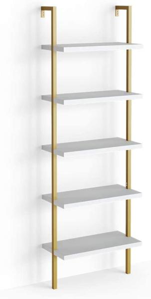 Vicco Loft Bücherregal Ava Standregal Wandregal 5 Ablagen Leiterregal Gold