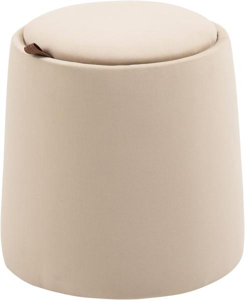 HOMCOM 2-in-1 Ottomane Sitzhocker Runde Polsterhocker Fußbank inklusive Stauraum, abnehmbaren Deckel in Samtoptik Beistelltisch für Wohnzimmer Schlafzimmer Beige Ø44x47,5 cm