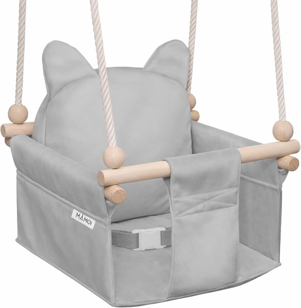 MAMOI® Babyschaukel Kinderschaukel | Babyschaukel Indoor Schaukel Indoor | Baby Schaukel Babyschaukel Holz | Schaukel Indoor Kinder | Schaukel Holz + SICHERHEITSGURT | CE | 100% ECO | Made in EU