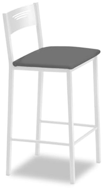 ASTIMESA - Hohe Küchenhocker mit Rückenlehne - Weißes Gestell und Sitzfläche aus Kunstleder - Farbe des Sitzes: Graphit. Lieferumfang: 1 Stück - Maße: 90 cm (Gesamthöhe)