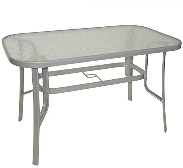 Gartentisch Tisch mit Glasplatte und Stahlgestell 120x70 cm