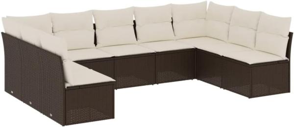 vidaXL 9-tlg. Garten-Sofagarnitur mit Kissen Braun Poly Rattan 3249912