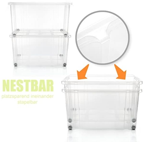 BigDean 4 Stück 60 L Aufbewahrungsbox mit Deckel groß limegrün - stapelbare robuste Box - rollbare Stapelbox mit festen Klickverschlüssen - Made in Germany Bild 7