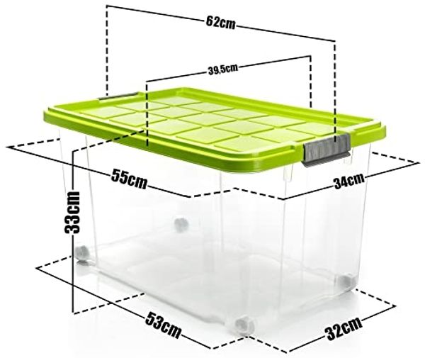 BigDean 4 Stück 60 L Aufbewahrungsbox mit Deckel groß limegrün - stapelbare robuste Box - rollbare Stapelbox mit festen Klickverschlüssen - Made in Germany Bild 3