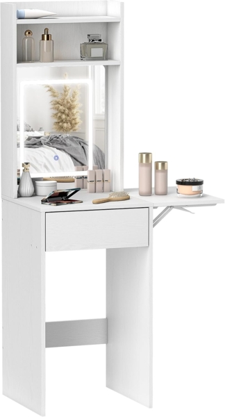 HOMCOM Schminktisch mit LED-Beleuchtung, 3 Lichtfarben (Frisiertisch, 1-St, Kosmetiktisch), für Schlafzimmer Weiß