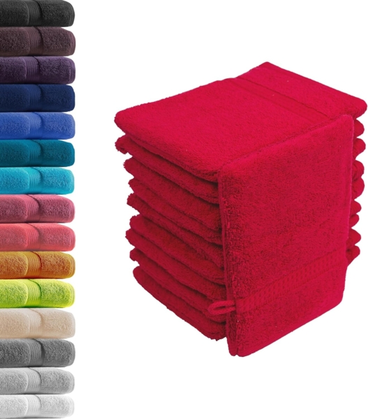 10er Set Waschhandschuhe Waschlappen Rot 16x21 cm | 100% Baumwolle Frottier | Oeko-TEX® Standard 100 | Premium Qualität 500 g/m²