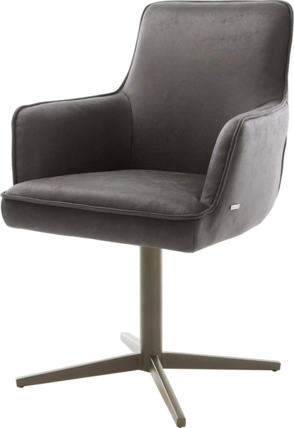 Drehstuhl Heira-Flex mit Armlehnen Mikrofaser Anthrazit Vintage Fußkreuz Effektfinish Titan 360° drehbar Taschenfederkern