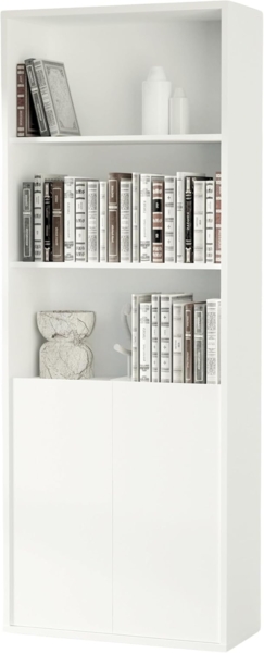 Muebles Pitarch | Bücherregal für Büro oder Arbeitszimmer mit 2 Türen und 4 Regalen, Wohnzimmer-Bücherregal, Weiß, 196,5 x 75,5 x 33 cm (Höhe x Breite x Tiefe), einfach, elegant und robust Bild 4