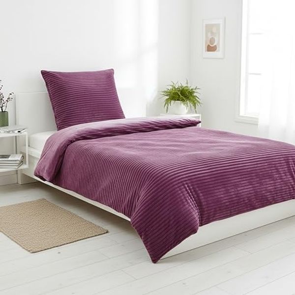 Casa Colori Bettwäsche Teddy Flausch Winterbettwäsche 135x200 cm, Fleece, 2 teilig, Rosenquarz Violett