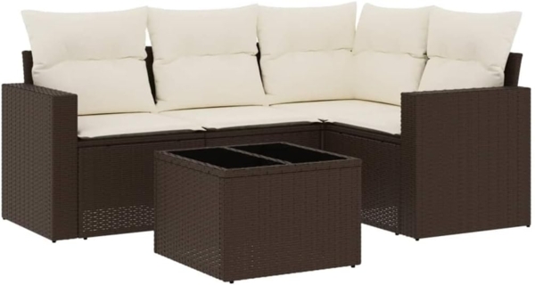 vidaXL 5-tlg. Garten-Sofagarnitur mit Kissen Braun Poly Rattan 3251260