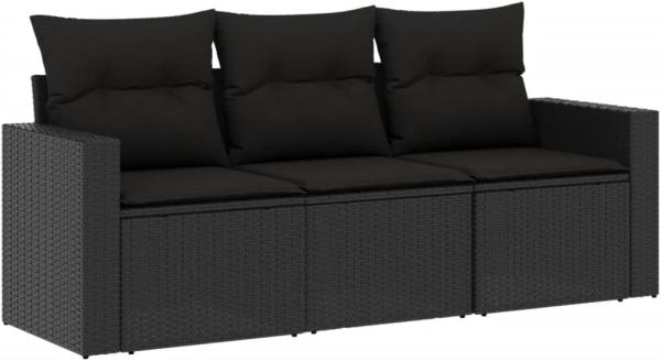 vidaXL 3-tlg. Garten-Sofagarnitur mit Kissen Schwarz Poly Rattan 3218645