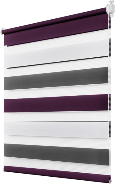 Deswell Doppelrollo Klemmfix ohne Bohren Weiß-Grau-Lila B50 x H120 cm (Stoffbreite 46cm) Rollos für Fenster ohne Bohren für Fenster mit Lichtdurchlässig & Verdunkelnd/Höhe Stufenlos Verstellbar
