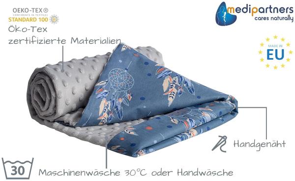 Medi Partners Krabbeldecke 100% Baumwolle 75x100 cm doppelseitig multifunktional Minky Kuscheldecke für Kinderwagen weich flauschig (Traumfänger mit grauen Minky) Bild 2